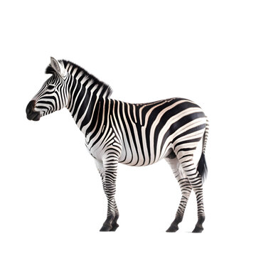 side view, Zebra stands against transparent background.