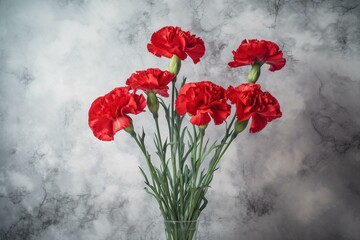 Romantic, floral wallpaper with red carnations on an elegant wall background. Generative AI