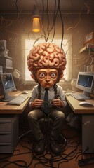 surreal human brain in office