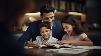 A joyful family meeting with an education consultant for personalized tutoring options.