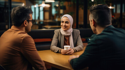 A grateful couple meeting with a career coach for professional development advice.