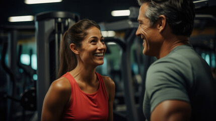 Fototapeta na wymiar A fitness trainer and client sharing a positive moment during a workout session.