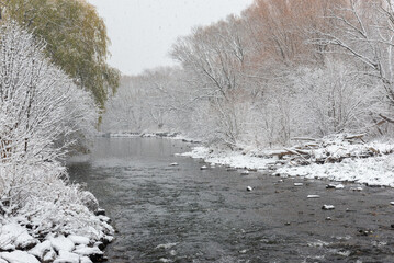 View at the Etobicoke creek in winter, near Toronto, Canada