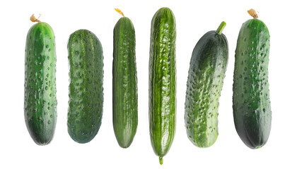 Set of green cucumbers isolated on white, top view