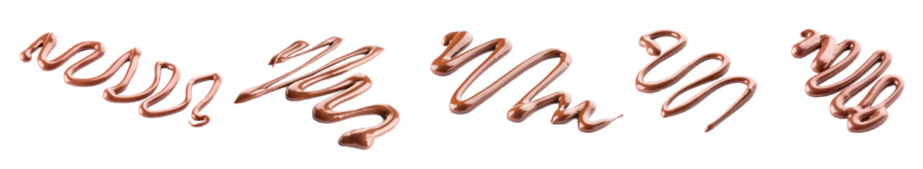Naklejka premium Set of melted milk chocolate on white background