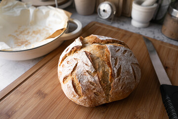 Artisan sourdough bread loaf. Healthy homemade pastry at home flour and whole grain food.