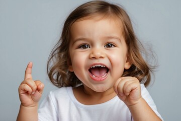 Healthy Smile: Adorable Baby Girl Smiles as She Shakes Her Wobbly Milk Tooth, Celebrating a Milestone in Dental Hygiene and Childhood Care - obrazy, fototapety, plakaty