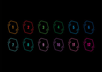 numbers 1-12 in geometric shape. numbers 1-12 on black background