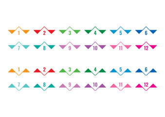 numbers 1-12 in geometric shape. numbers 1-12 on white background. colorful numbers for lesson, education, school