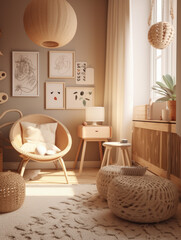 Child's room with a lot of natural elements.