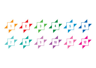 numbers 1-12 in geometric shapes. colored numbers 1-12. colorful numbers for education, lecture, school