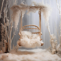 baby swing photography backdrop white and brown 