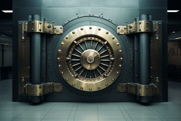 Closed bank vault door from the front. Generative AI