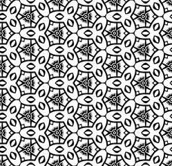 Black and white seamless abstract pattern. Background and backdrop. Grayscale ornamental design. Mosaic ornaments. Vector graphic illustration. EPS10.