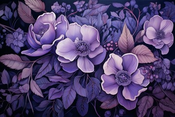 stunning violet floral drawings. Generative AI
