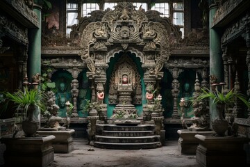 Image of an ornate altar in the inner sanctum of a temple. Generative AI