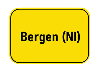 German yellow town entrance sign Bergin NI

