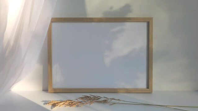 Mockup frame in sunny bright room, poster mockup to showcase artwork, landscape frame mockup