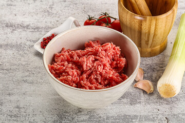 Minced beef meat in the bowl