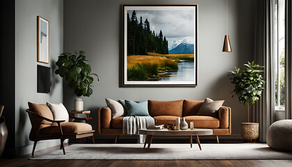 living room with a couch and a painting 
