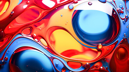 abstract colorful background with oil drops in water, close-up