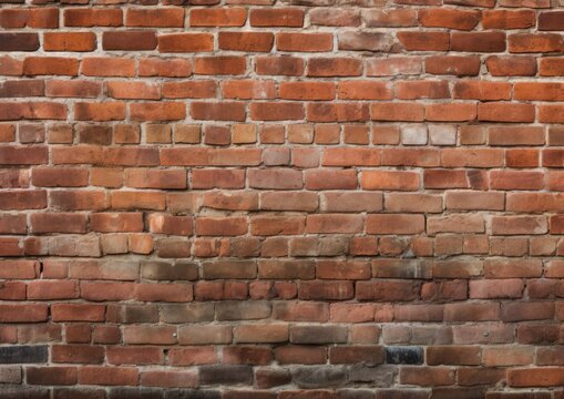 Old red orange brick wall background texture, wide panorama of masonry
