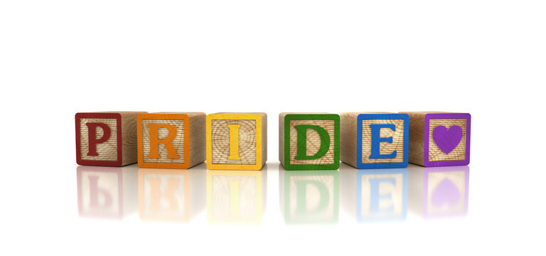 lgbtqiapn+ Wooden and colored toy word blocks representing diversity and inclusion. 3D Render