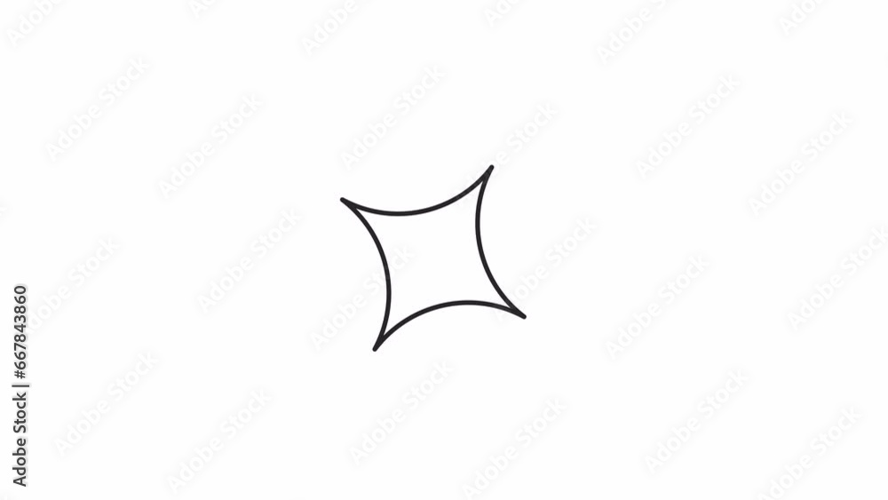 Poster rotating sparkle blink bw 2d object animation. magical spark outline cartoon 4k video, alpha channel