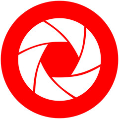 Icono rojo de diafragma de cámara fotográfica en fondo transparente - obrazy, fototapety, plakaty