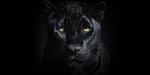 Obraz premium A captivating Panther portrait on a black background, Copy Space.