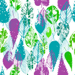 Autumn purple and blue leaves print. Seamless background. hand drawing. Not AI, Illustrat3. Vector illustration