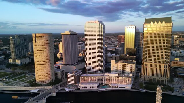 Tampa Bay Skyline at Sunset in Fall of 2023 - Fly Through