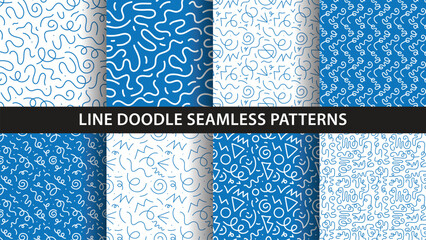 Set of seamless hand drawn linear patterns