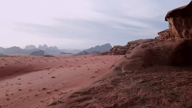An aerial shot of a mountain arch in NEOM Saudi Arabia
