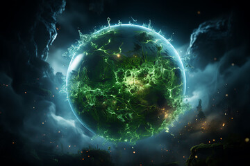 Glowing Giant Green Planet
