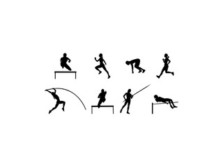 Set of Female Track And Field Runners Silhouette in various poses isolated on white background