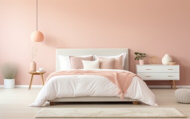 Fototapeta na wymiar A nice small romantic bedroom that has pink walls