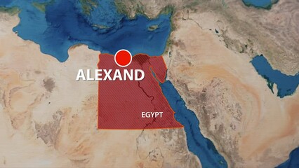 Designation of the borders of Egypt on the map and the mark of the location of the city of Alexandria