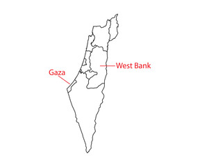 Israel, gaza, west bank map, vector illustration. - 667855238
