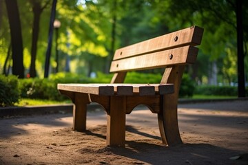 Naklejka premium A bench made of wood placed in a park, standing alone. Generative AI
