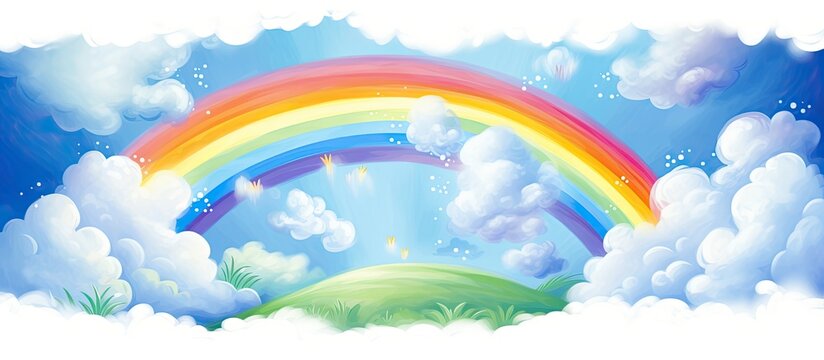 Progressive art lesson for children illustrating a rainbow With copyspace for text
