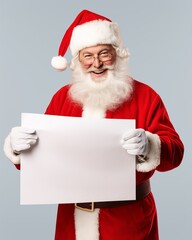 Naklejka premium Happy Santa Claus thumb up and holding blank vintage paper, Santa showing white sign.