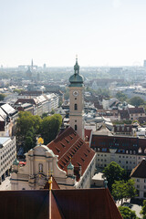 Aerial view of the city of Munich in Germany. Cityscape of Munich on a sunny day