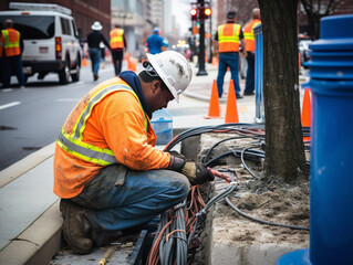 A complex installation of high-speed fiber optic cable steadily being set up and connected.