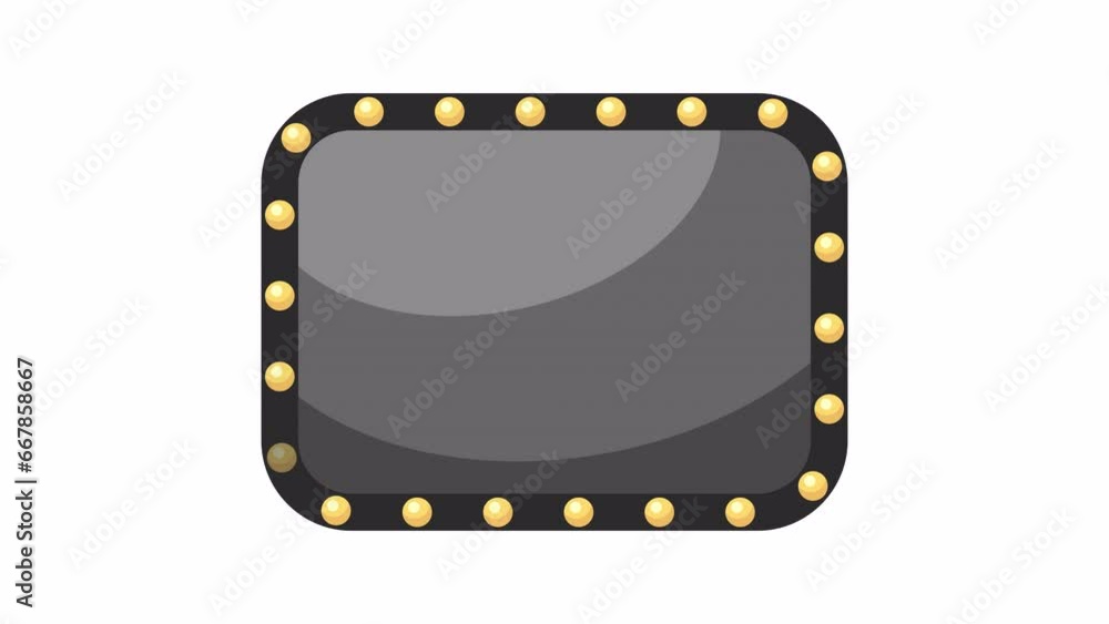 Poster lightbulb banner blank bw 2d object animation. empty movie theater sign outline cartoon 4k video, al