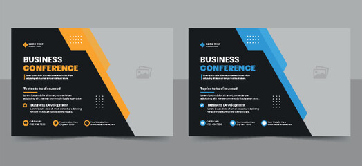 Corporate horizontal business conference flyer template or online webinar and technology conference social media banner layout