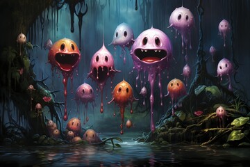 Playful trickster sprites, causing harmless pranks and laughter in the fae realm - Generative AI - obrazy, fototapety, plakaty