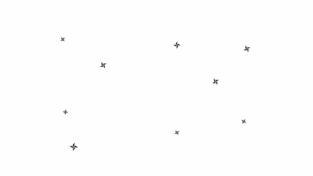 Stars blinking bw 2D object animation. Christmas eve twinkle lights outline cartoon 4K video, alpha channel. Sparkles bursting. Rotating star shapes animated element isolated on white background
