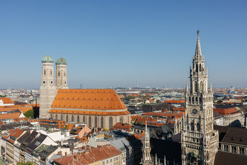 Aerial view over the famous Frauenkirche cathedral in Munich, Germany
