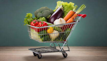 shopping trolley full with vegetables